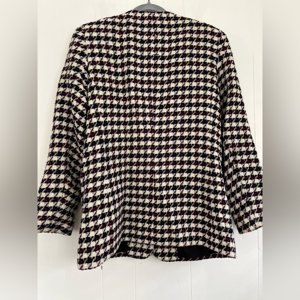 VTG Talbots Wool Tweed Blazer Black White Purple Red Houndstooth Blazer Size 12 - Picture 14 of 16